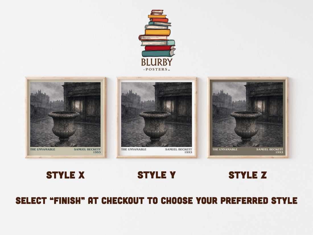 The Unnamable literary print in frame leaning in hallway – literary fiction wall art (mockup)