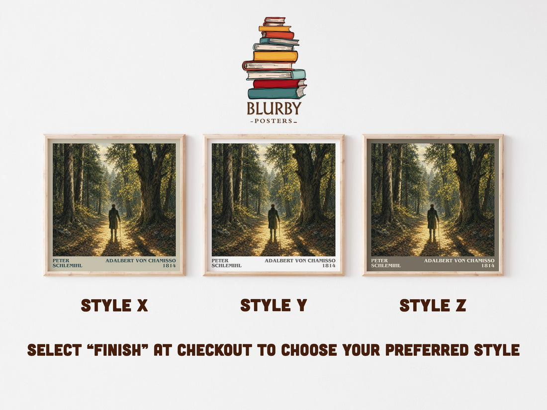 Peter Schlemihl literary print in frame leaning in hallway – classic literature wall art (mockup)
