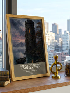 Poems of Alfred Lord Tennyson book cover print framed by window – literary home decor