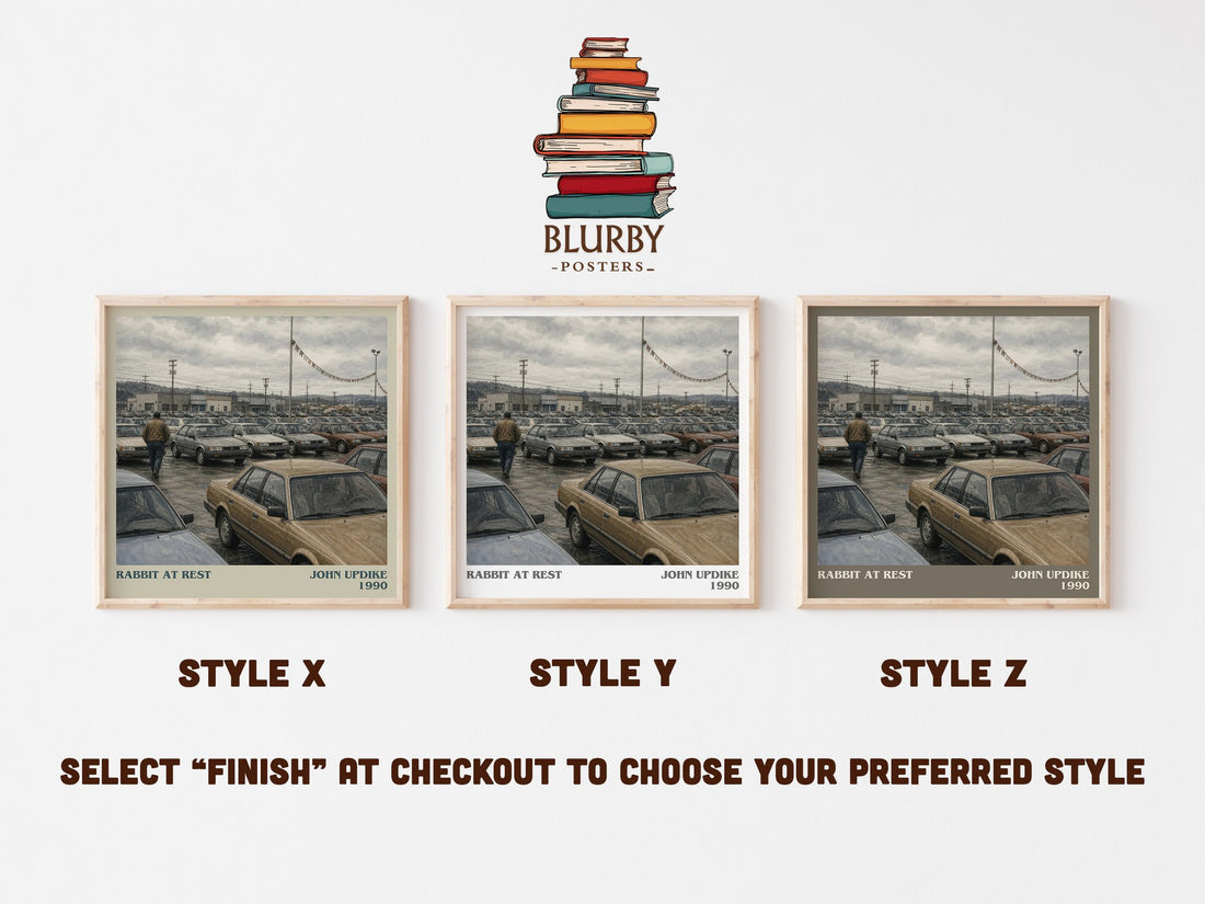 Rabbit at Rest literary print in frame leaning in hallway – literary fiction wall art (mockup)