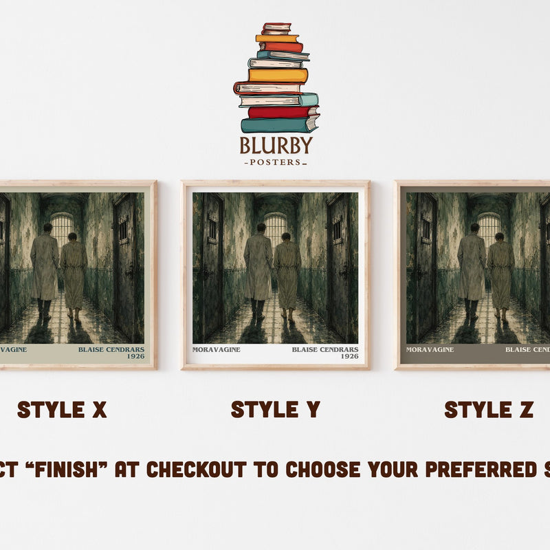 Moravagine literary print in frame leaning in hallway – literary fiction wall art