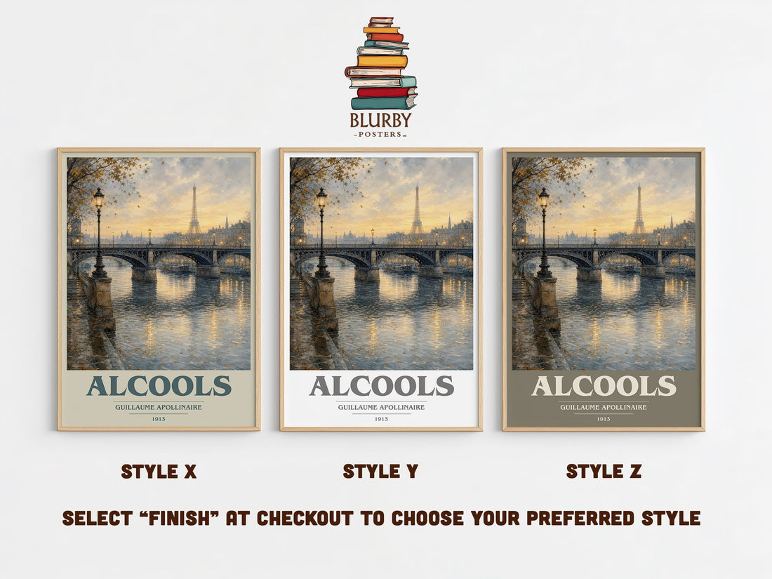Alcools book cover print in frame leaning in hallway – poetry wall art