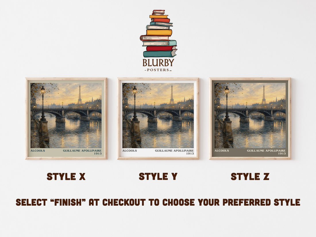 Alcools literary print in frame leaning in hallway – poetry wall art (mockup)