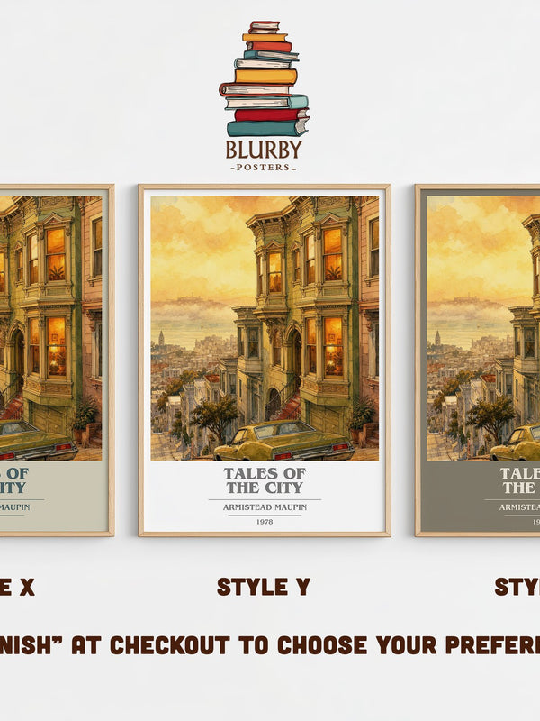 Tales of the City book cover print in frame leaning in hallway – literary fiction wall art