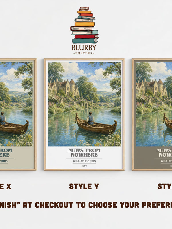 News from Nowhere book cover print in frame leaning in hallway – classic literature wall art