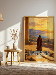 The Histories of Herodotus watercolour print in frame leaning in hallway – non fiction wall art