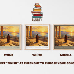 The Histories of Herodotus literary print framed by window – Stone, White and Mocha square prints side by side – choose your colour