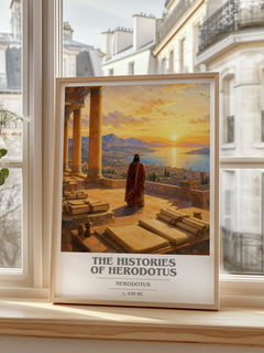 The Histories of Herodotus book cover print in frame leaning in hallway – non fiction wall art