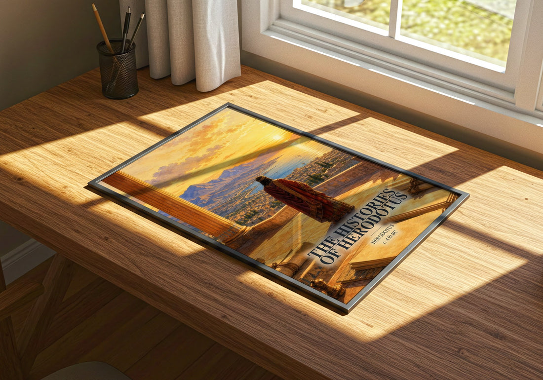 The Histories of Herodotus watercolour book poster framed on wall – non fiction wall art