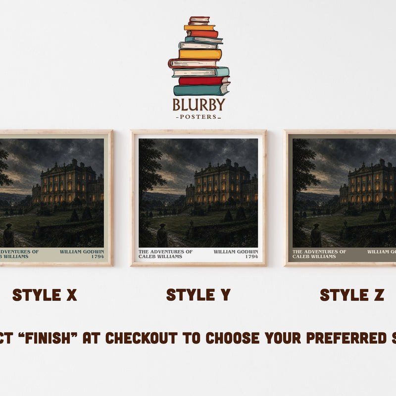 The Adventures of Caleb Williams literary print in frame leaning in hallway – gothic wall art