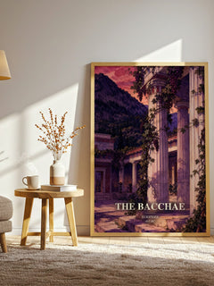 The Bacchae watercolour print in frame leaning in hallway – classic literature wall art