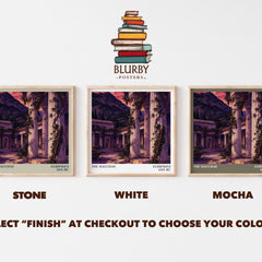 The Bacchae literary print framed by window – Stone, White and Mocha square prints side by side – choose your colour