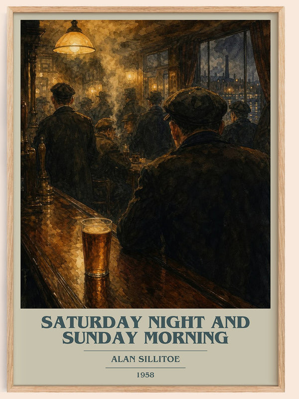 Saturday Night and Sunday Morning book cover book poster by Alan Sillitoe – framed literary art print