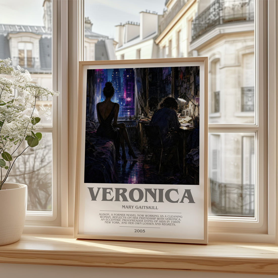 Veronica bookish print in frame leaning in hallway – literary fiction wall art