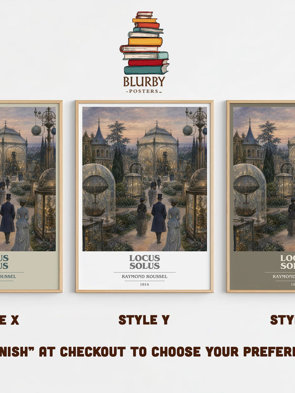 Locus Solus book cover print in frame leaning in hallway – literary fiction wall art