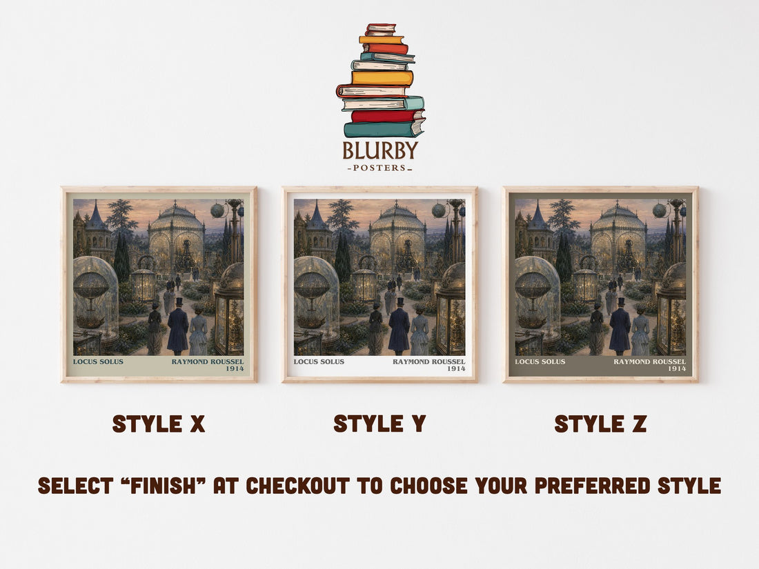 Locus Solus literary print in frame leaning in hallway – literary fiction wall art (mockup)