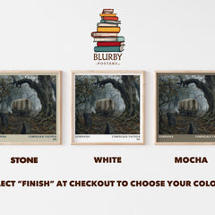 Germania literary print framed by window – Stone, White and Mocha square prints side by side – choose your colour