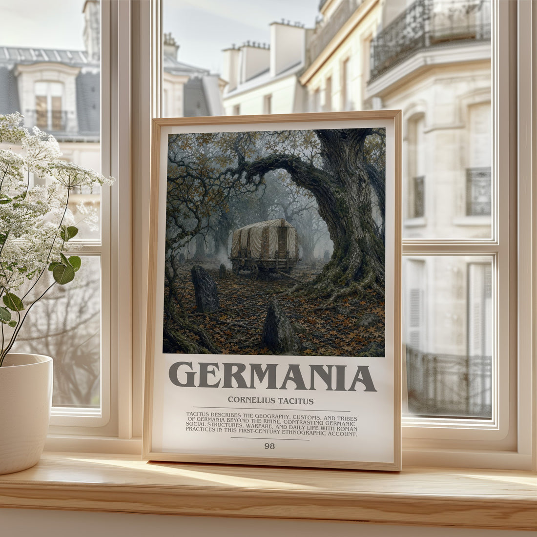 Germania bookish print in frame leaning in hallway – non fiction wall art