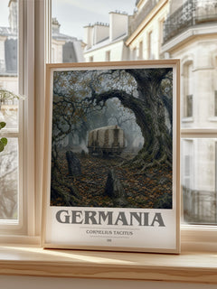 Germania book cover print in frame leaning in hallway – non fiction wall art