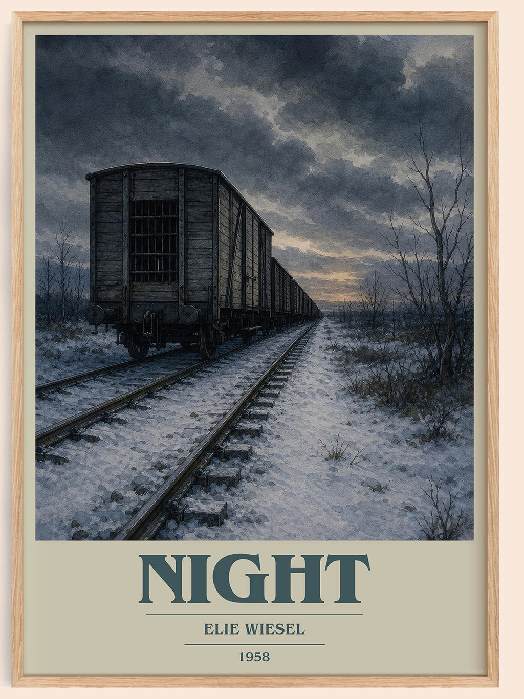 Night book cover book poster by Elie Wiesel – framed literary art print