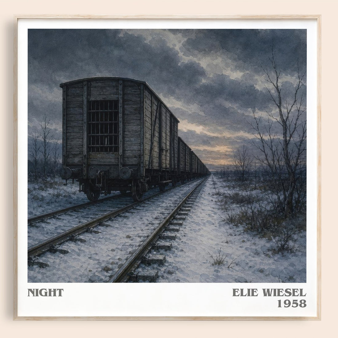 Night literary book poster by Elie Wiesel – framed literary art print