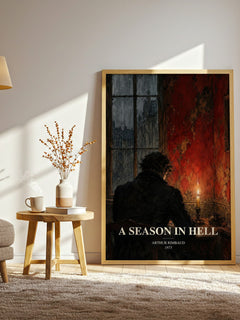 A Season in Hell watercolour print in frame leaning in hallway – poetry wall art