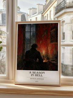 A Season in Hell book cover print in frame leaning in hallway – poetry wall art