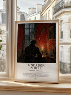 A Season in Hell bookish print in frame leaning in hallway – poetry wall art