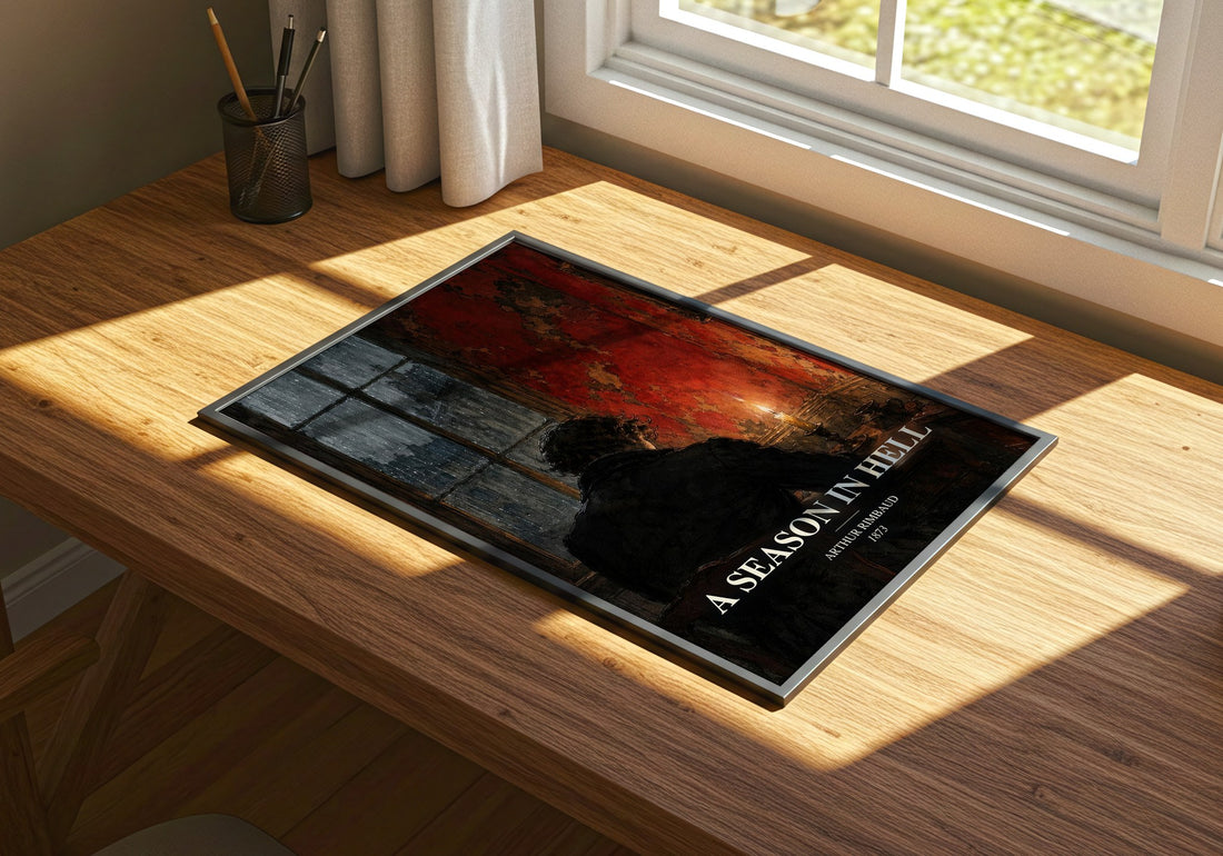 A Season in Hell watercolour book poster framed on wall – poetry wall art
