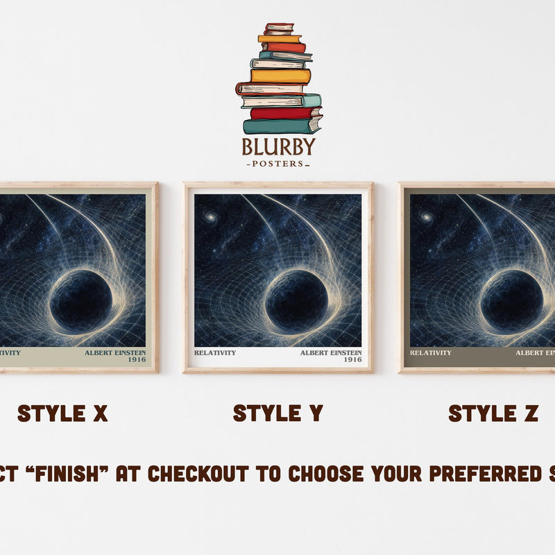 Relativity literary print in frame leaning in hallway – non fiction wall art
