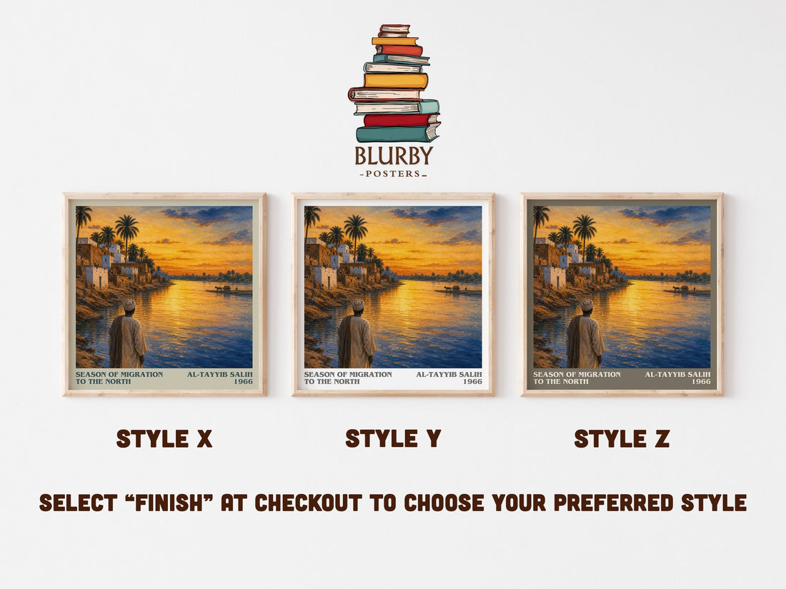 Season of Migration to the North literary print in frame leaning in hallway – literary fiction wall art (mockup)