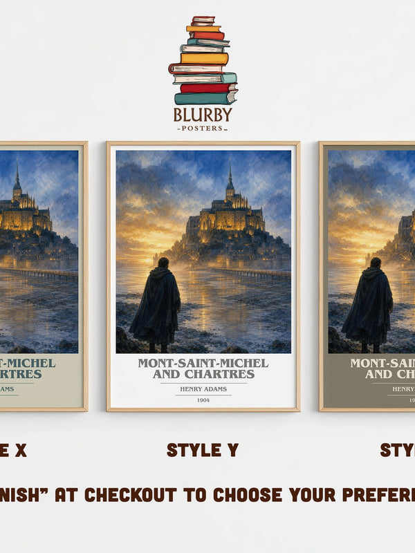 Mont-Saint-Michel and Chartres book cover print in frame leaning in hallway – non fiction wall art