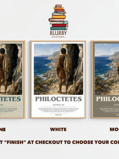 Philoctetes bookish print framed by window – Stone, White and Mocha side by side – choose your colour