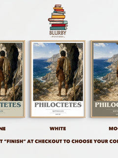 Philoctetes book cover print framed by window – Stone, White and Mocha side by side – choose your colour