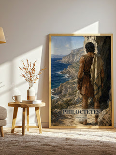 Philoctetes watercolour print in frame leaning in hallway – classic literature wall art