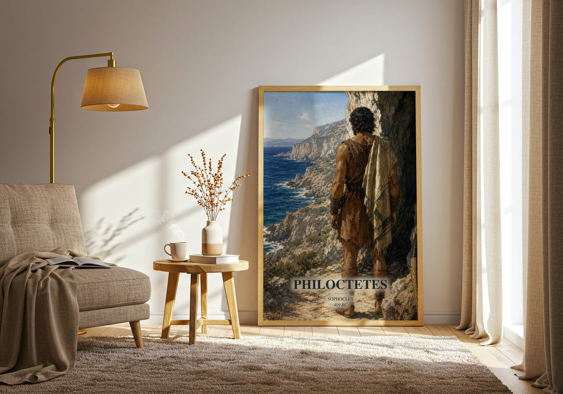 Philoctetes watercolour print in frame leaning in hallway – classic literature wall art