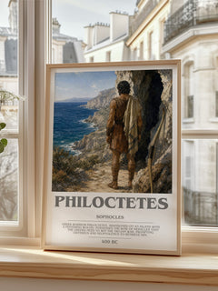 Philoctetes bookish print in frame leaning in hallway – classic literature wall art