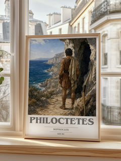 Philoctetes book cover print in frame leaning in hallway – classic literature wall art