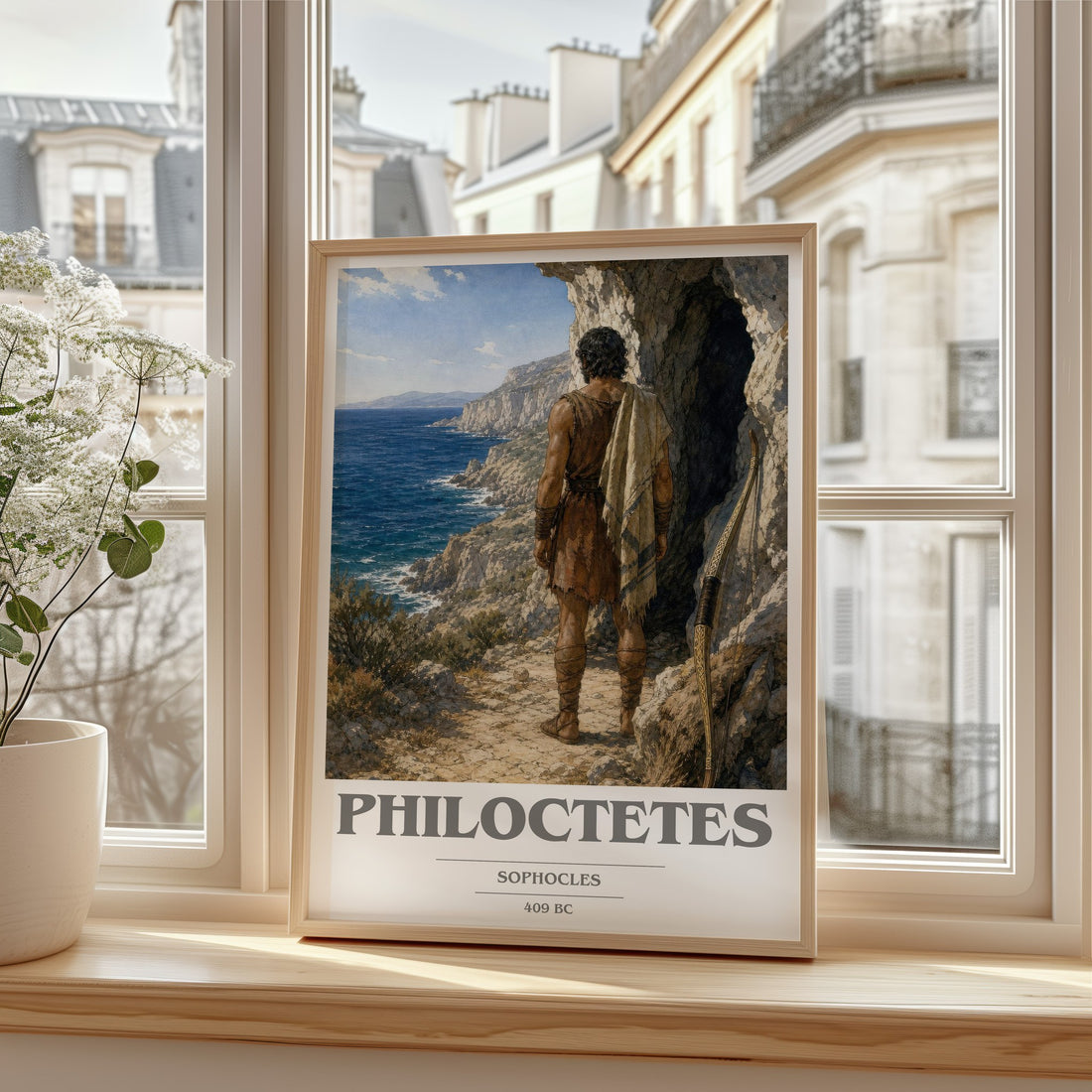 Philoctetes book cover print in frame leaning in hallway – classic literature wall art