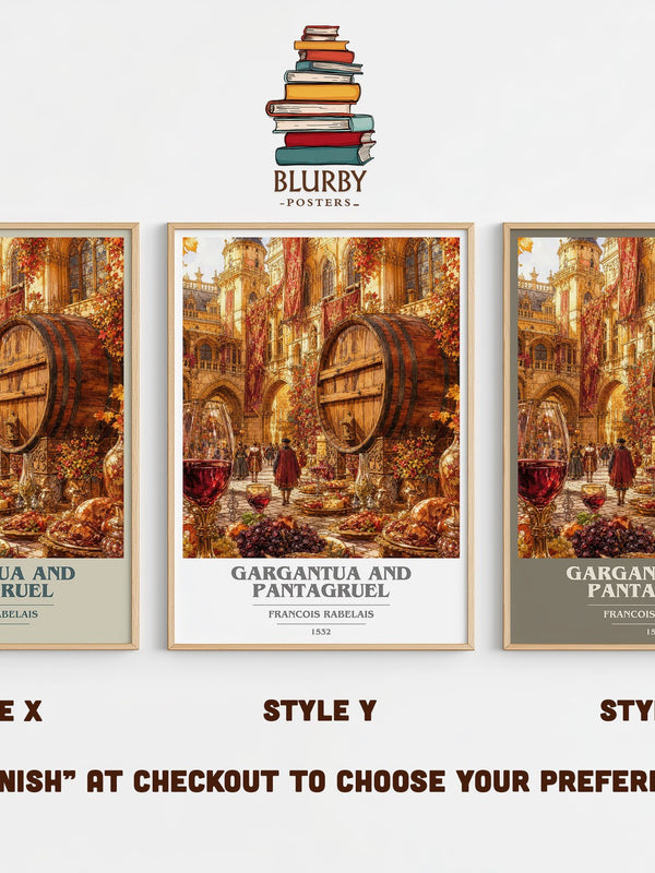 Gargantua and Pantagruel book cover print in frame leaning in hallway – satire wall art