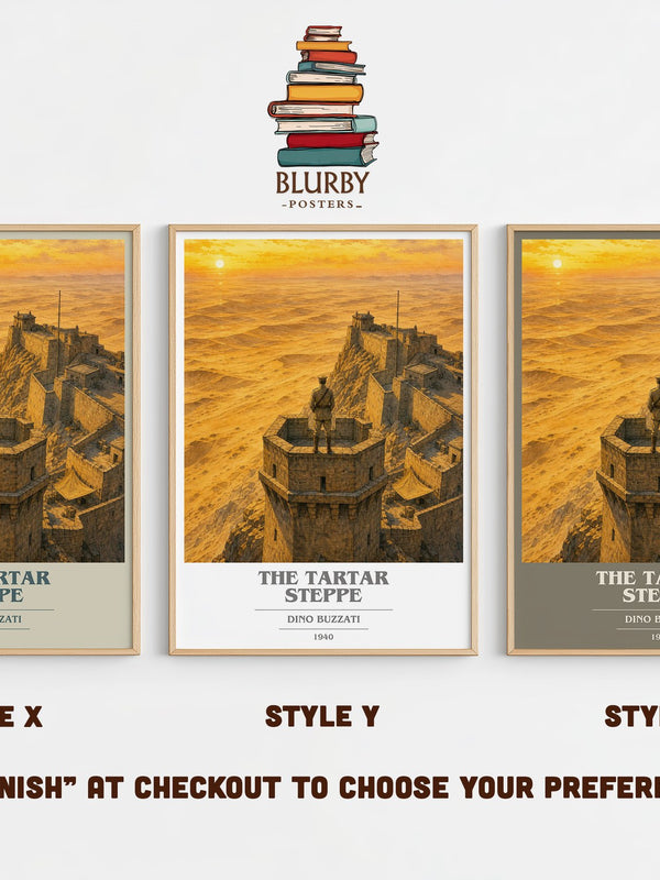 The Tartar Steppe book cover print in frame leaning in hallway – literary fiction wall art