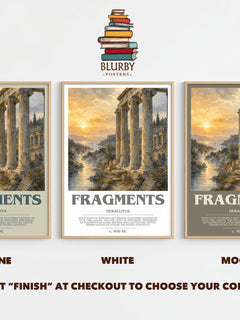 Fragments bookish print framed by window – Stone, White and Mocha side by side – choose your colour