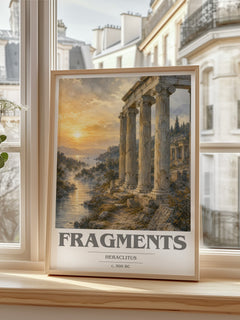 Fragments book cover print in frame leaning in hallway – philosophy wall art