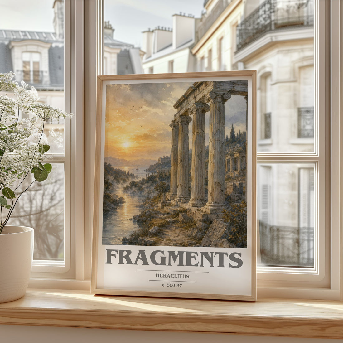 Fragments book cover print in frame leaning in hallway – philosophy wall art