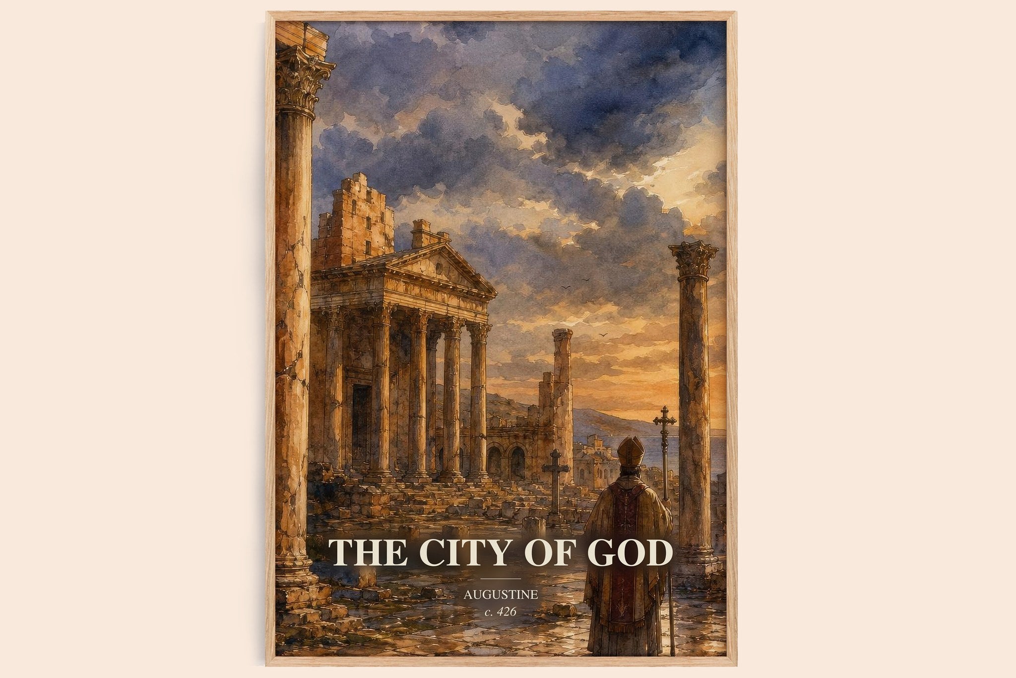 The City of God Book Watercolour Illustration by Augustine