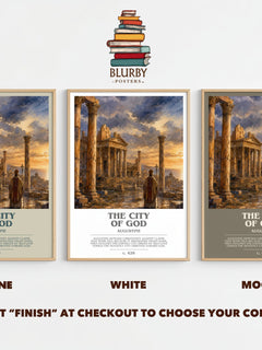 The City of God bookish print framed by window – Stone, White and Mocha side by side – choose your colour