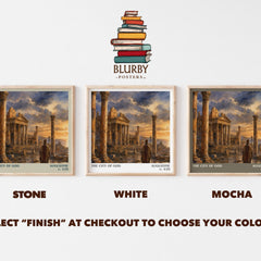 The City of God literary print framed by window – Stone, White and Mocha square prints side by side – choose your colour