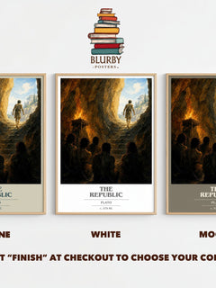The Republic book cover print framed by window – Stone, White and Mocha side by side – choose your colour