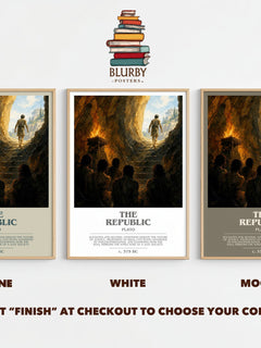 The Republic bookish print framed by window – Stone, White and Mocha side by side – choose your colour