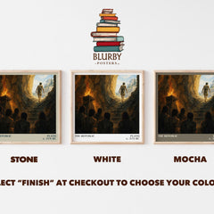 The Republic literary print framed by window – Stone, White and Mocha square prints side by side – choose your colour